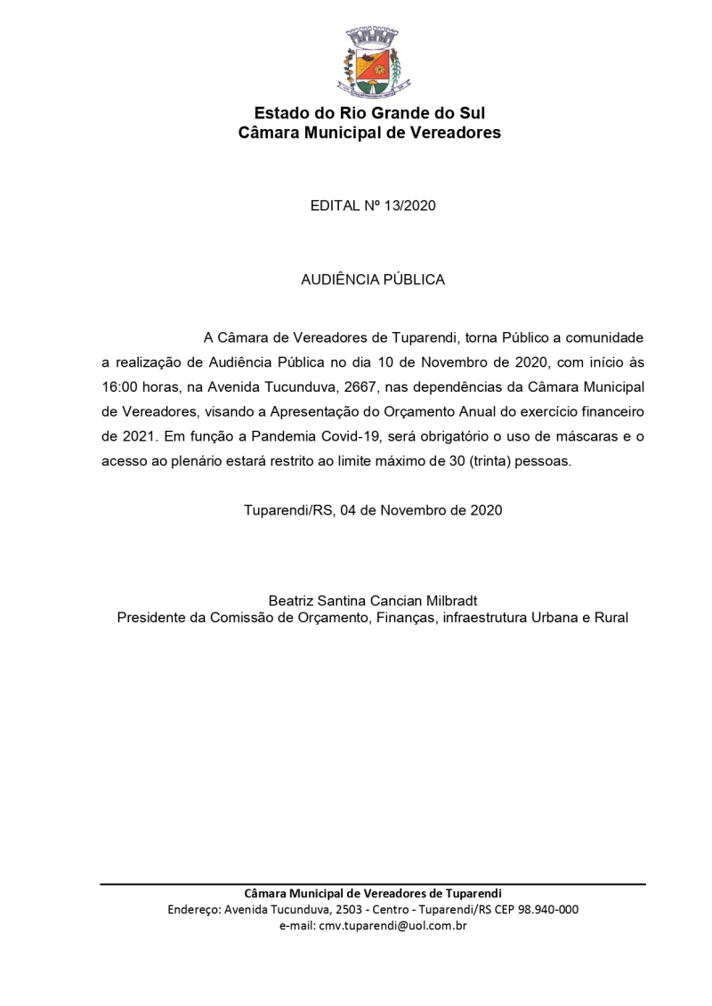 AUDIÊNCIA PÚBLICA N°13/2020